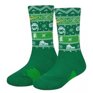 Nike Elite Christmas Green Crew Neck‎ Socks with White and Yellow Accents